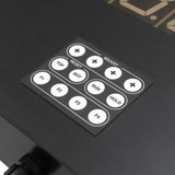 Control panel with labeled buttons on a black housing.