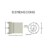 Technical diagram with dimensions of a cylindrical strobe light.