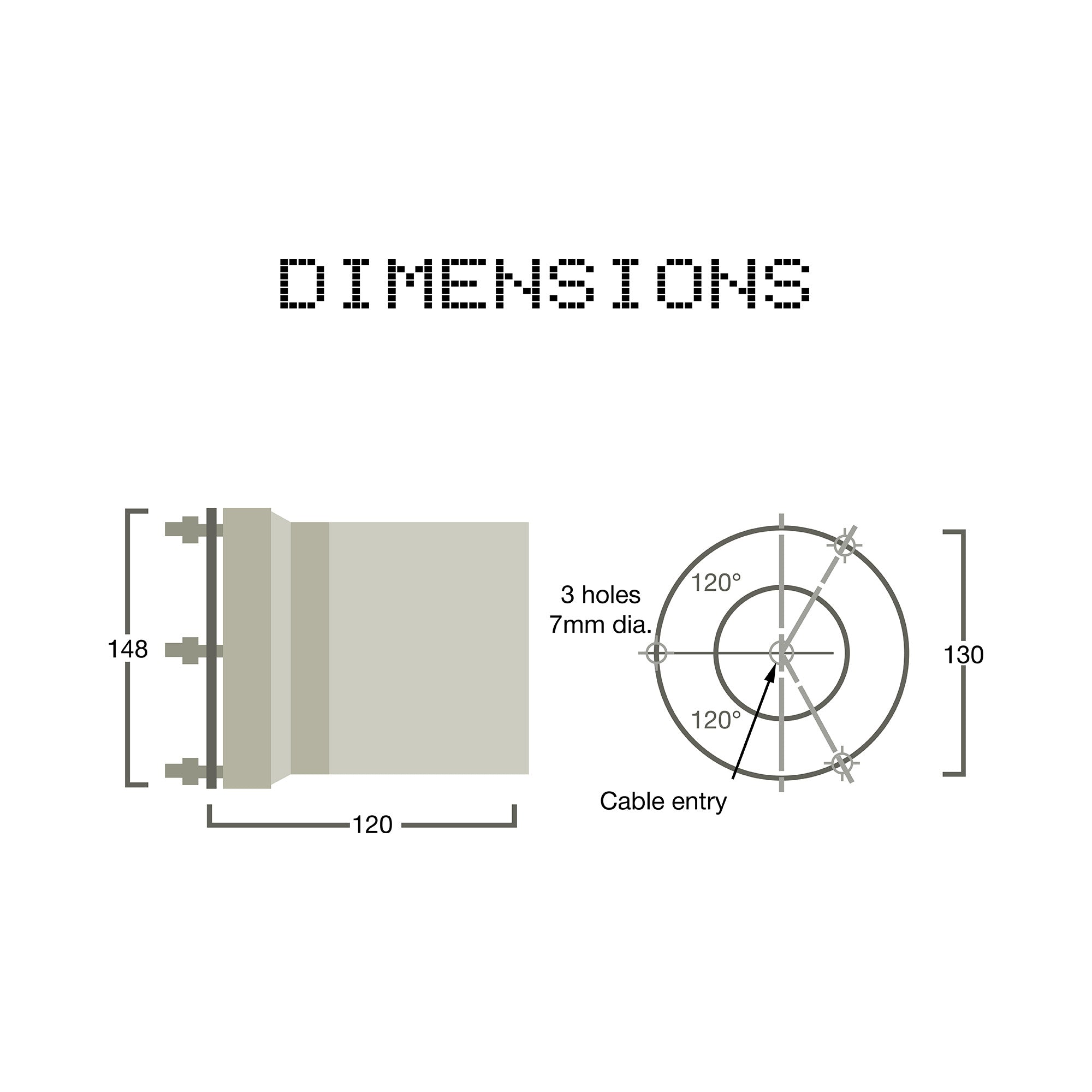 Technical diagram with dimensions of a cylindrical strobe light.