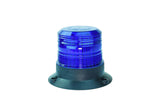 A large LED strobe light with a circular blue lens designed for industrial signaling with a black base.