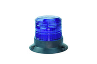 A large LED strobe light with a circular blue lens designed for industrial signaling with a black base.