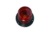 A large LED strobe light with a circular red lens designed for industrial signaling with a black base.