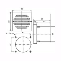 Black on white technical drawing of a mechanical component with dimensions depicted.