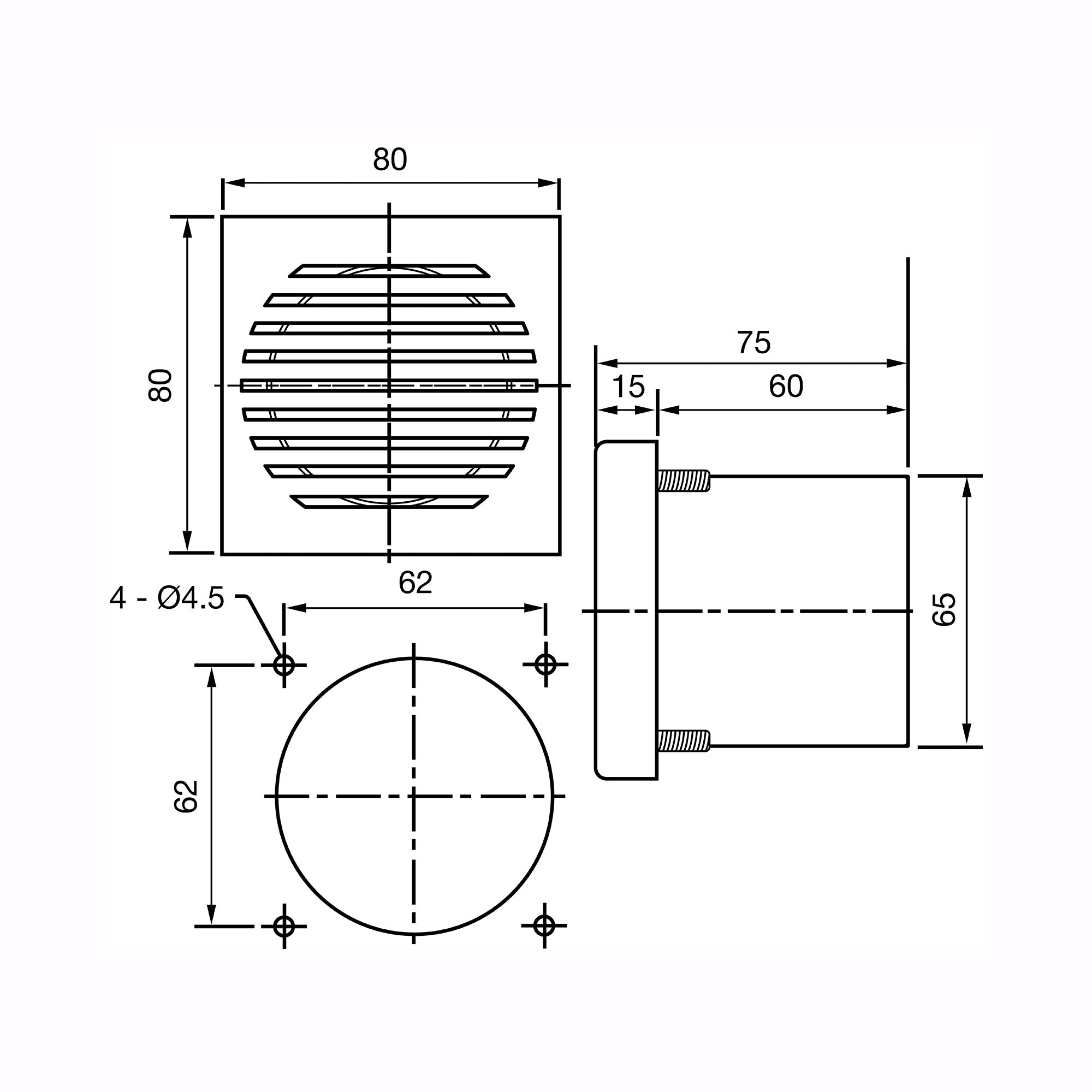 Black on white technical drawing of a mechanical component with dimensions depicted.