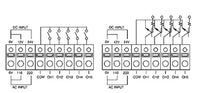 Black on white electrical diagram of a power distribution system with connectors and labels.