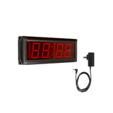 Digital display with red LED display and power adapter on a white background.