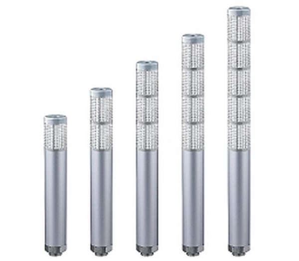 Monochrome group of industrial signal lights on a white background.