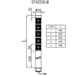 Black on white diagram depicting STA25SLM dimensions.