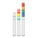 Monochrome and multicolor industrial signal light on a white background.