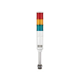 Three-color pole-mounted industrial signal light: Red-Amber-Green on a white background.