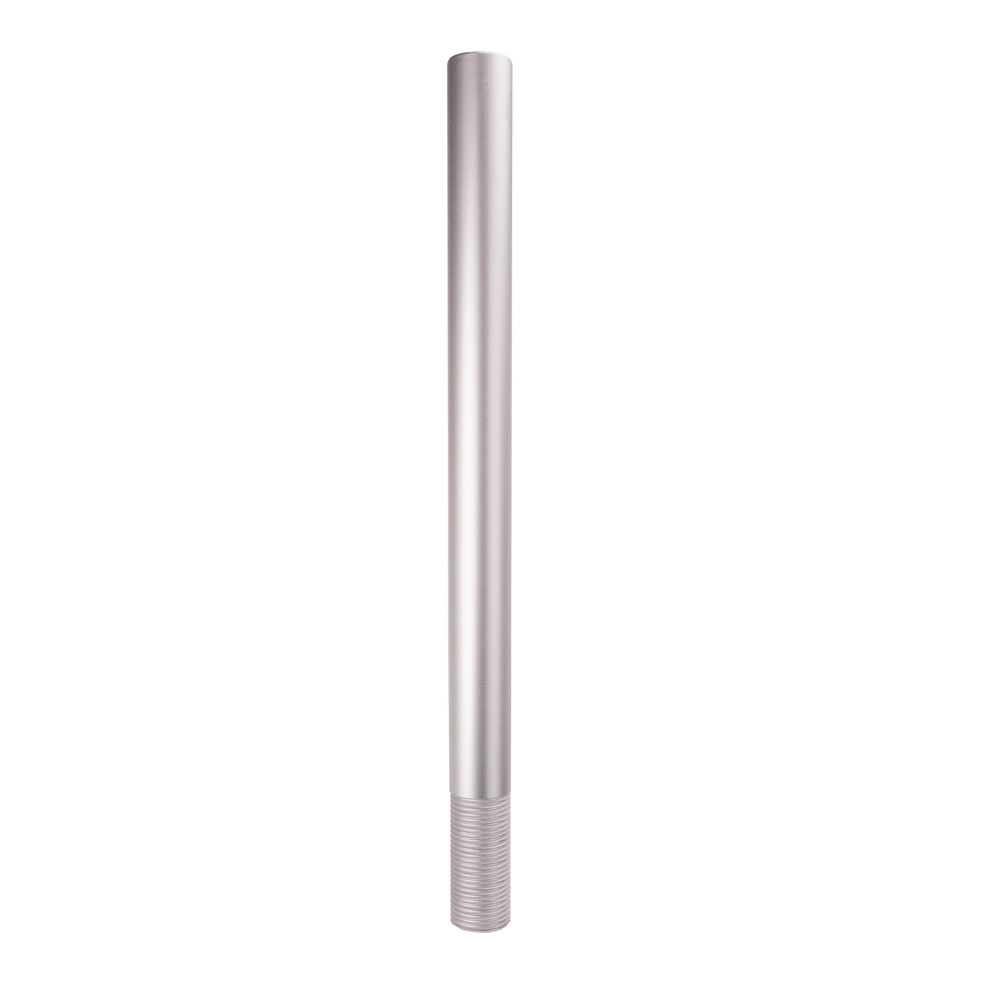 Bare rushed metal pole on a white background.