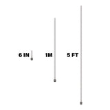 Three brushed metal poles in various lengths