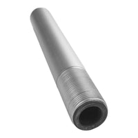 Short brushed metal pole with black rubber grommet at base on a white background.