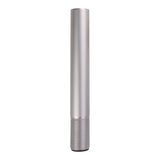 Short brushed metal pole with black rubber grommet at base on a white background.