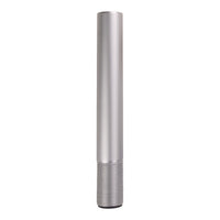 Short brushed metal pole with black rubber grommet at base on a white background.
