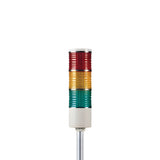 Three-color pole-mounted industrial signal light on a white background; Red-Amber-Green