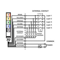 Multi-color pole-mounted industrial signal light wiring diagram on a white background.