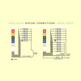 Color technical drawing of a cylindrical component depicting wiring terminals design.