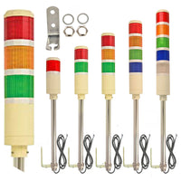 Selection of multi-color pole-mounted industrial signal lights on right-angle brackets.