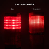 A competitor comparison photo demonstrating light output taken in the dark.