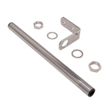 1 Foot metal pole with accompanying hardware on a white background.
