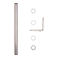 One foot pole and accompanying hardware on a white background.
