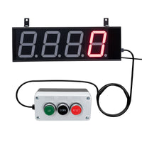 Digital display with LED numbers and control panel on a white background