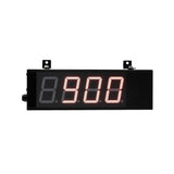 Front perspective of a black two inch display with red illuminated numbers on and a grey run/hold reset switch box on a white background.