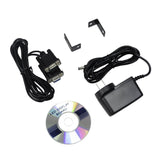 Set of electronic components including a cable, display board, and power adapter on a white background.