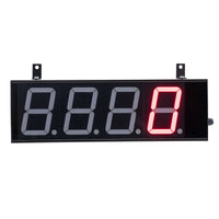 Front profile of a black four inch digital display with red illuminated digits on a white background.