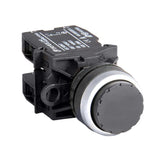 Black extended button switch with black casing on a white background.