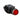Red illuminated button switch with black casing on a white background.