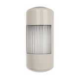 A tan wall mount LED tower light with a full clear lens and three color backlit LEDs on a white background.