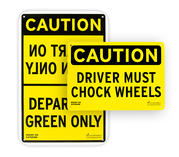 A collection of loading dock signs on a white background.