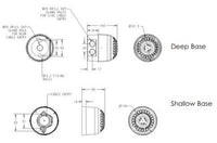 Black on white technical drawing of an electronic alarm with labeled parts and dimensions.