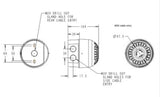 Black on white technical drawing of an electronic alarm with labeled parts and dimensions.
