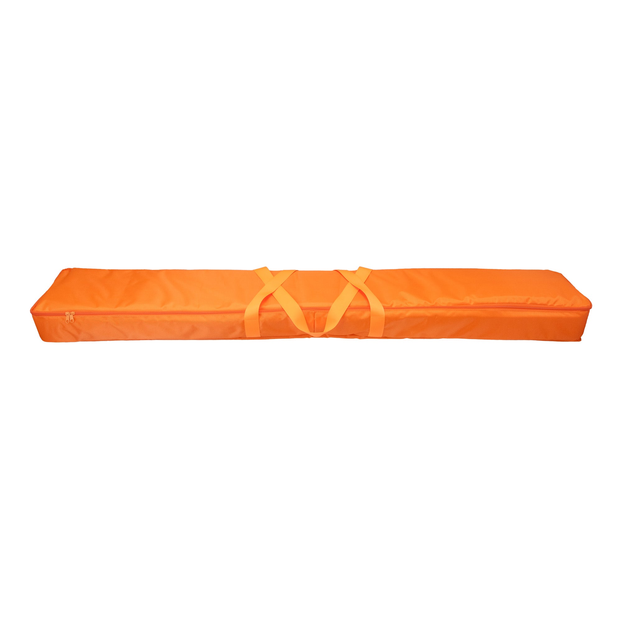 Orange nylon case with two straps on a white background.