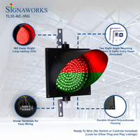 'Signaworks' branded graphic featuring LED quality, mounting brackets, wiring terminals and housing construction.