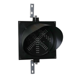 12 inch single-lens traffic light with an 'X' and 'Arrow' designs and steel mounting brackets on a white background.