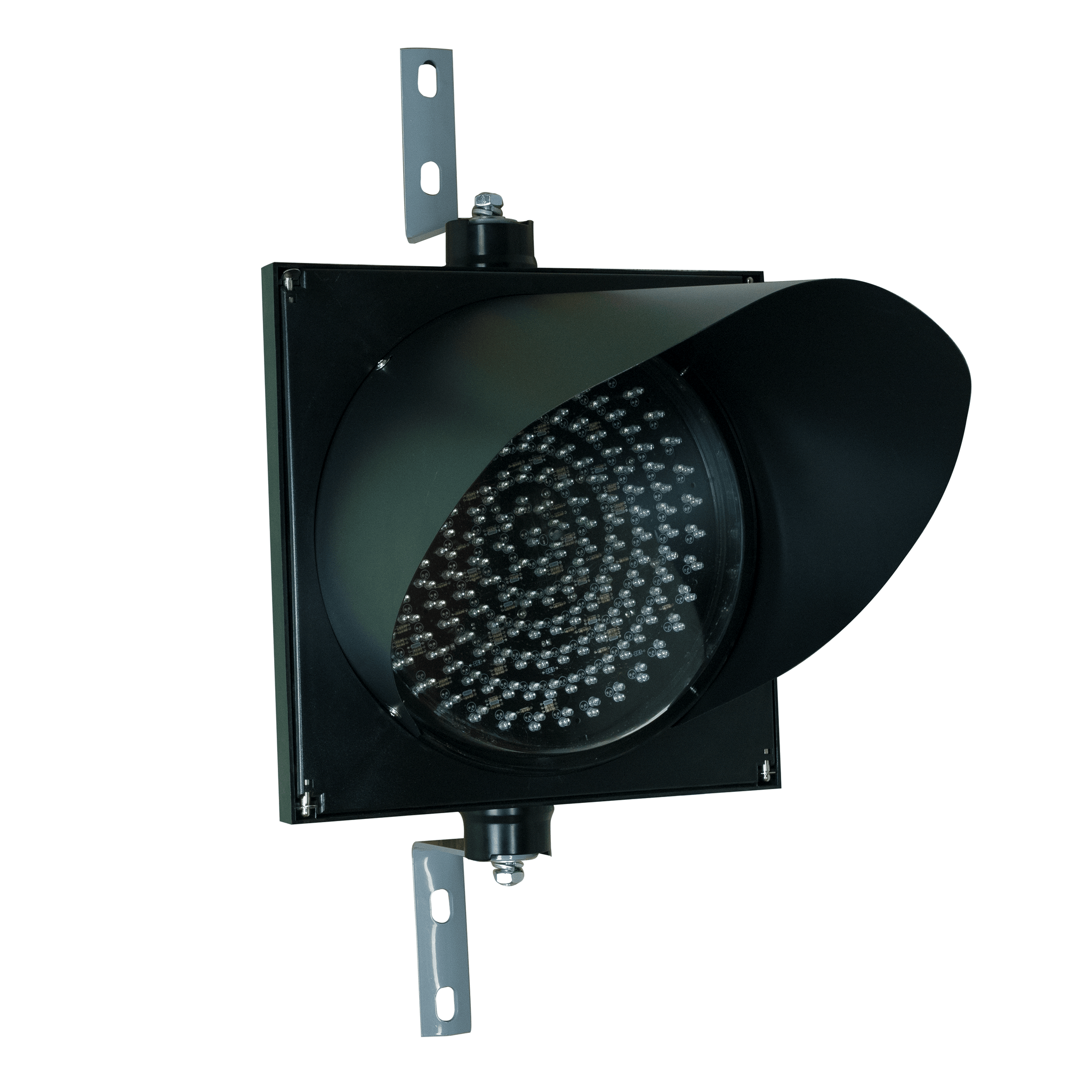 12 Inch LED traffic light with steel mounting brackets.