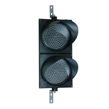 Black Dual 12 inch diameter LED traffic light on a white background.