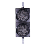 Black Dual 12 inch diameter LED traffic light on a white background.