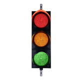 Triple lens 12 inch red, amber and green traffic light with steel mounting brackets on a white background.