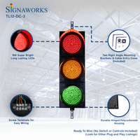 'Signaworks' product graphic featuring LED quality, mounting brackets, wiring terminals and housing construction.