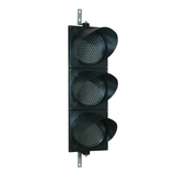 Triple lens 12 inch traffic light with steel mounting brackets on a white background.