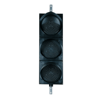 Triple lens 12 inch traffic light with steel mounting brackets on a white background.