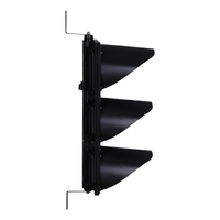 Black 12 inch triple lens traffic light with steel mounting brackets on a white background.