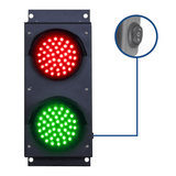4 inch red and green traffic light with an internal 3-way power switch on a white background.
