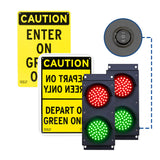 Pair of dual 4 inch traffic lights with 2 signs on a white background.
