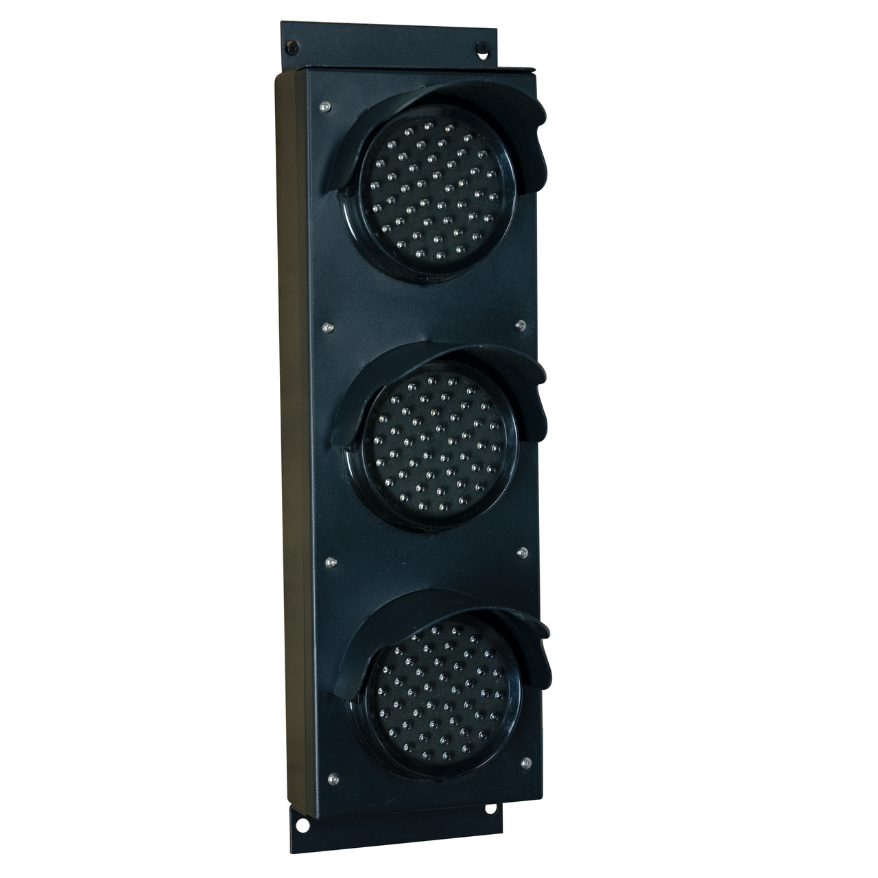 Triple 4 inch triple lens LED traffic light on a white background.